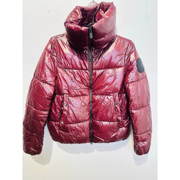 SAVE THE DUCK Burgundy Long Sleeve High Standing Collar Isla Puffer Jacket M - Picture 2 of 16